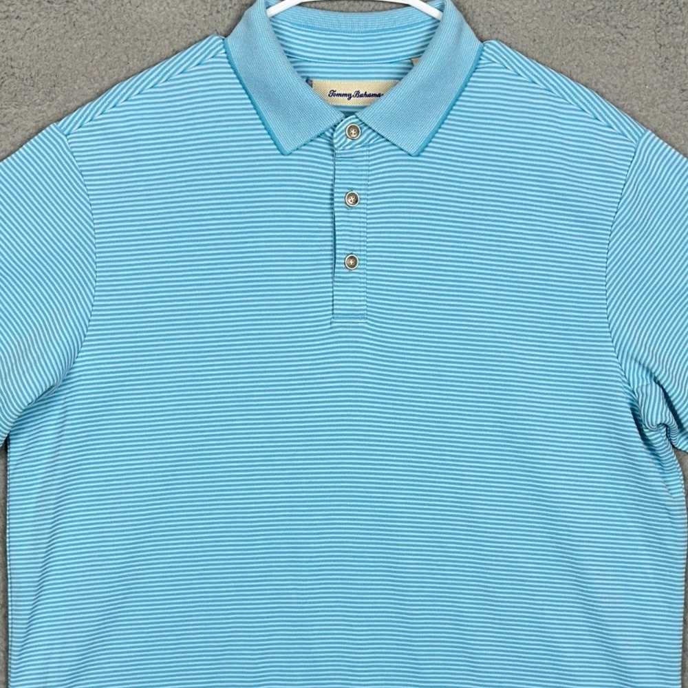 Tommy Bahama Polo Shirt Mens Large Blue Striped Casual Golf Modal Blend Rugby